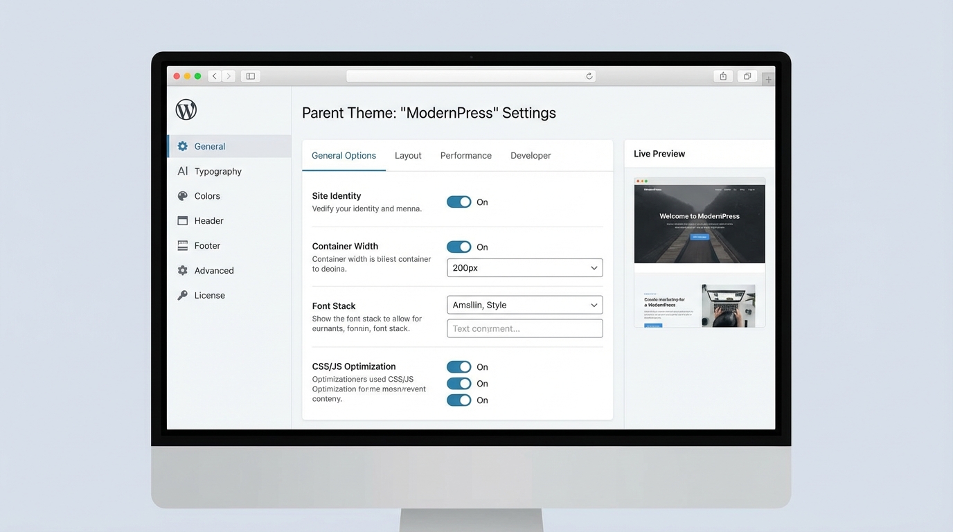 Giao diện quản trị hiện đại của các parent theme hàng đầu - Top 5 Parent Theme phổ biến năm 2026